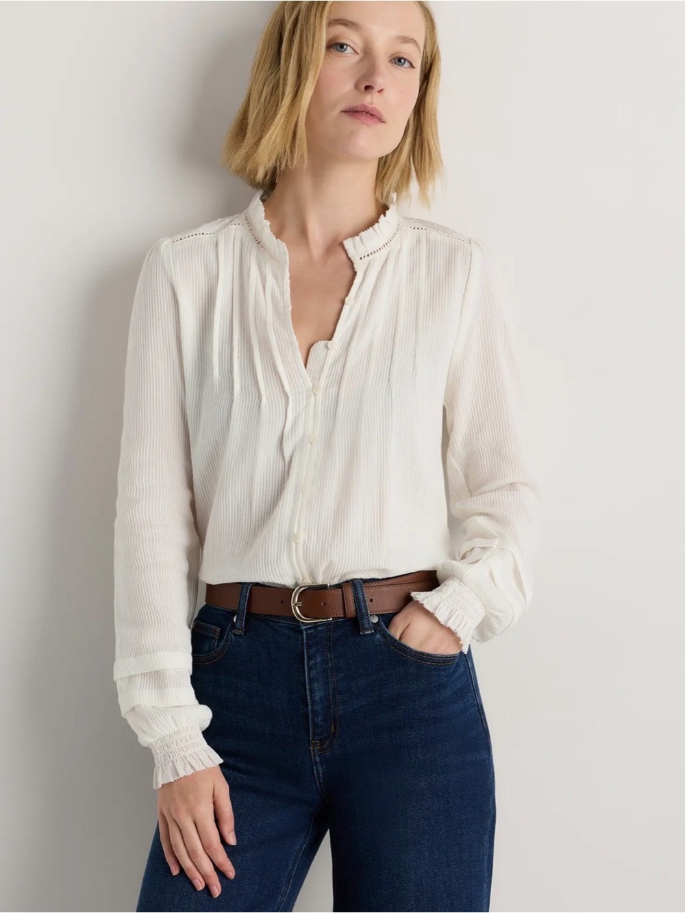Quince Organic Edwardian Cotton Peasant Blouse White Size XS Cottagecore